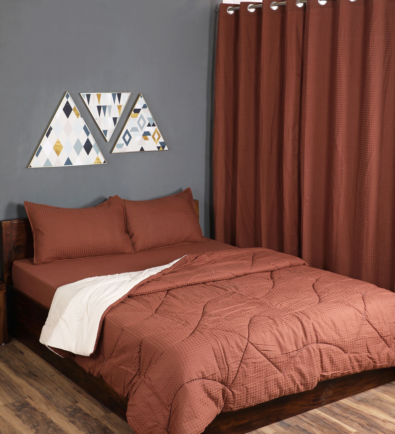 Buy Brown Solid 210 TC Cotton Blend (Set of 6) Double Bed Bedding Sets