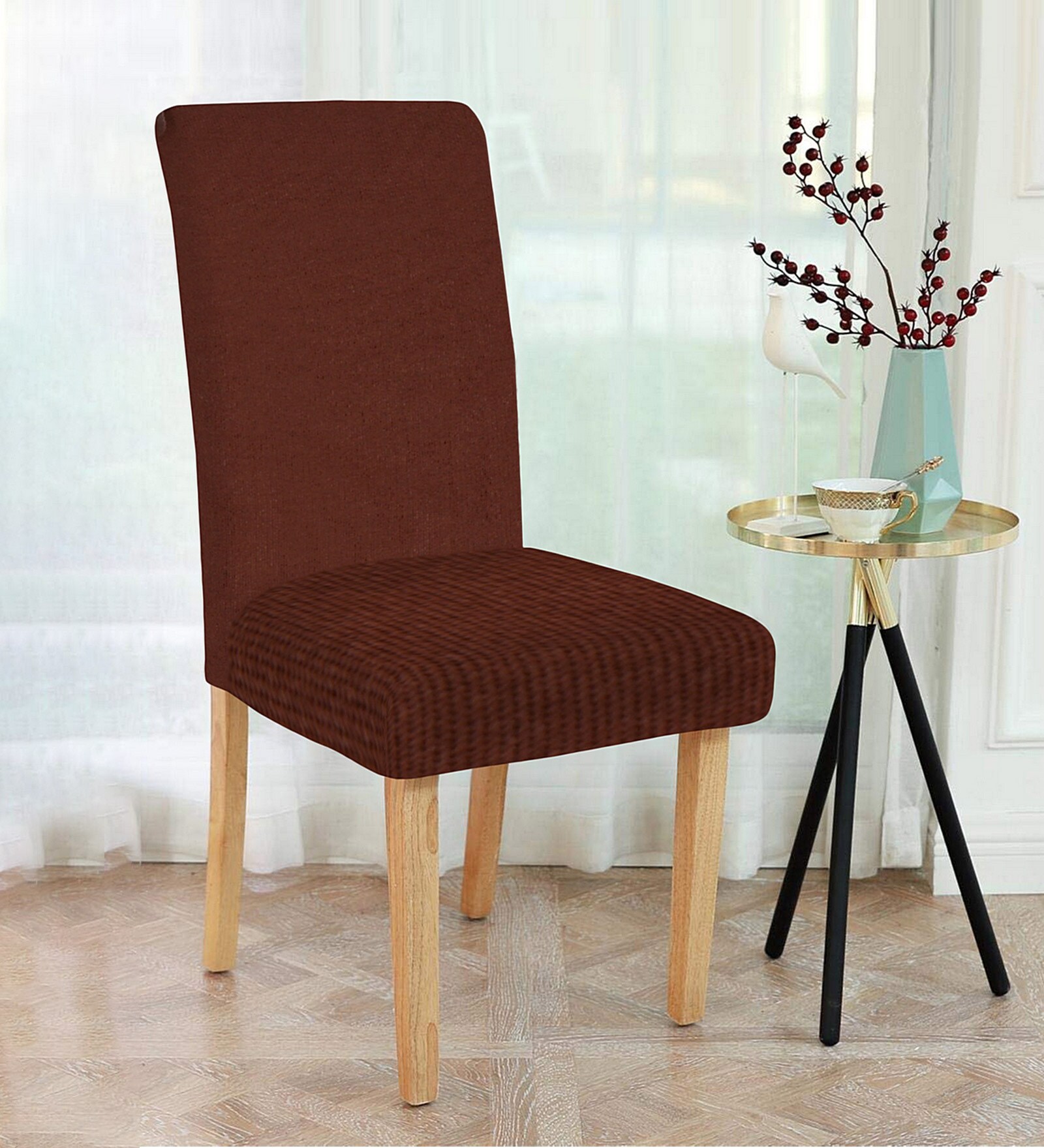 Buy Brown Printed Polyester 15 x 19 Inches Stretchable Chair Cover by