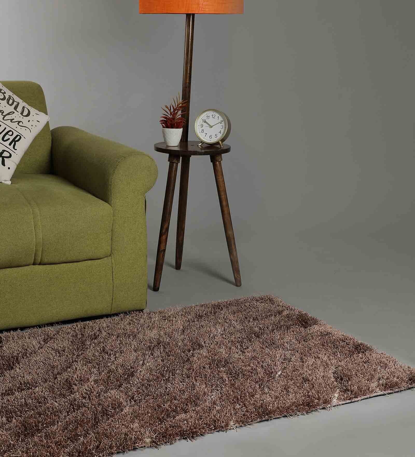 Buy Brown Polyester Shag 3 x 5 Feet Hand Tufted Carpet by IndiaRugs