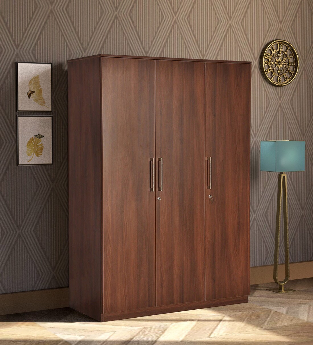 Buy Premium 3 Door Wardrobe in Walnut Finish With Hettich & Hafele