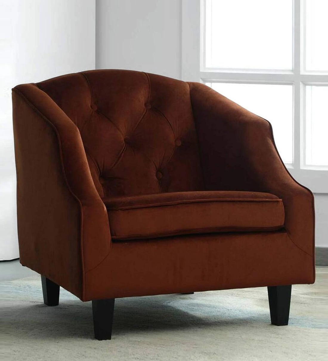 Buy Prescot Velvet Full Back Lounge Chair In Rust Brown Colour at 6