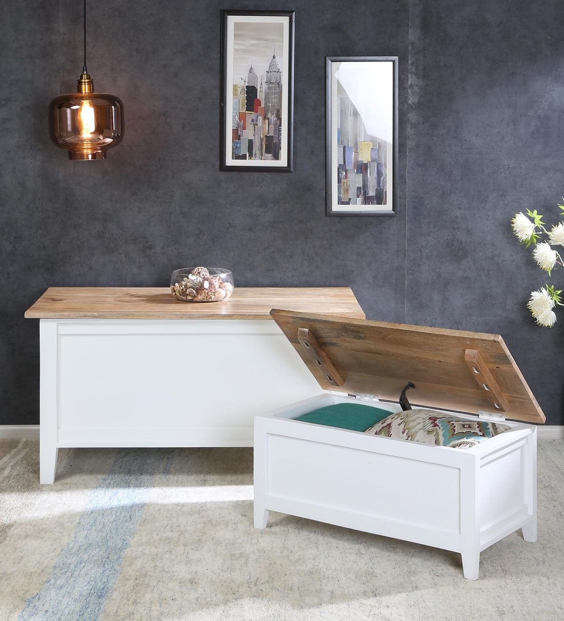 Buy Provencal Sheesham Wood Trunk (Set of 2) in White Finish Online