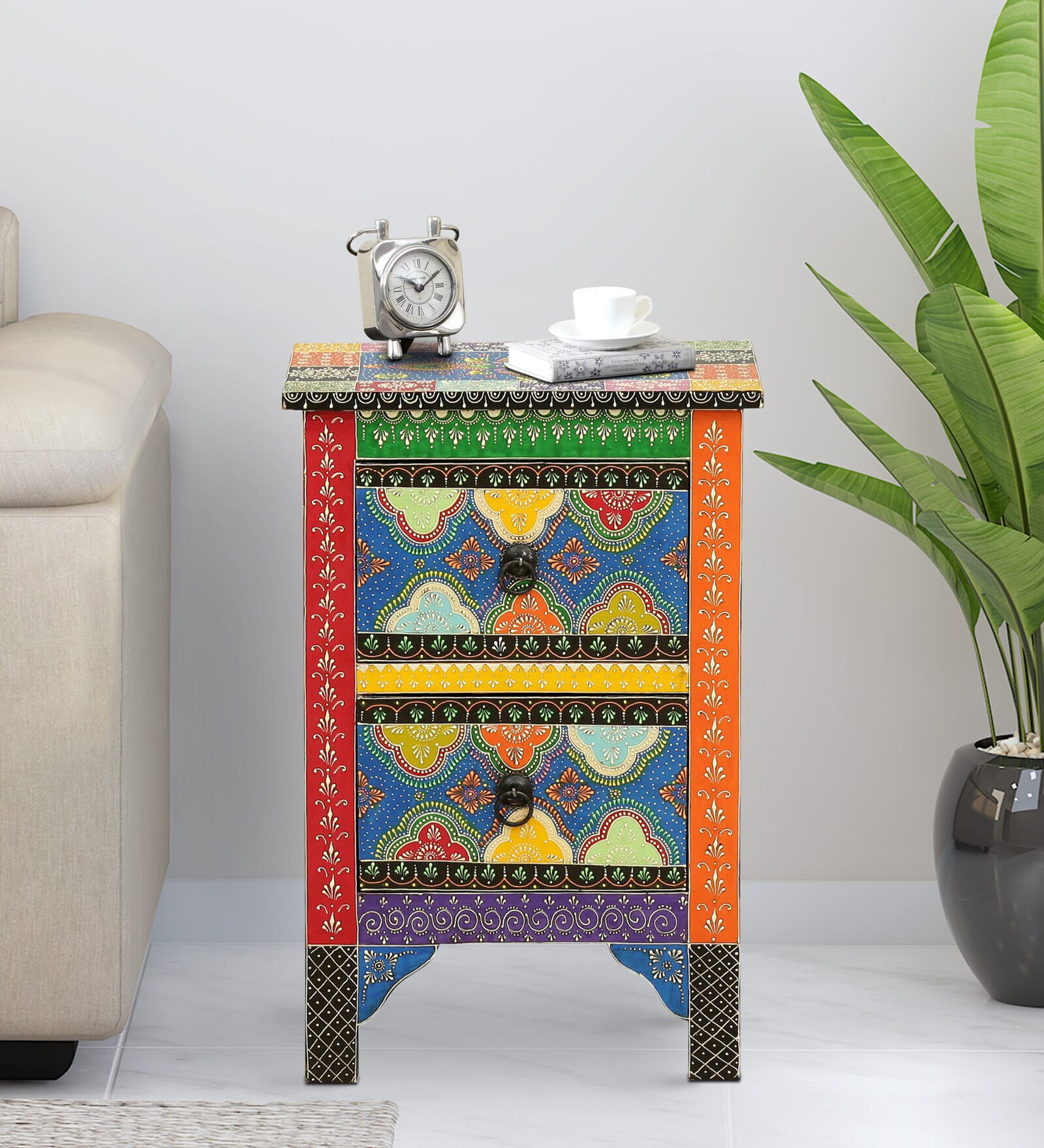 Buy Pravara Solid Wood End Table Table In HandPainted Multicolour