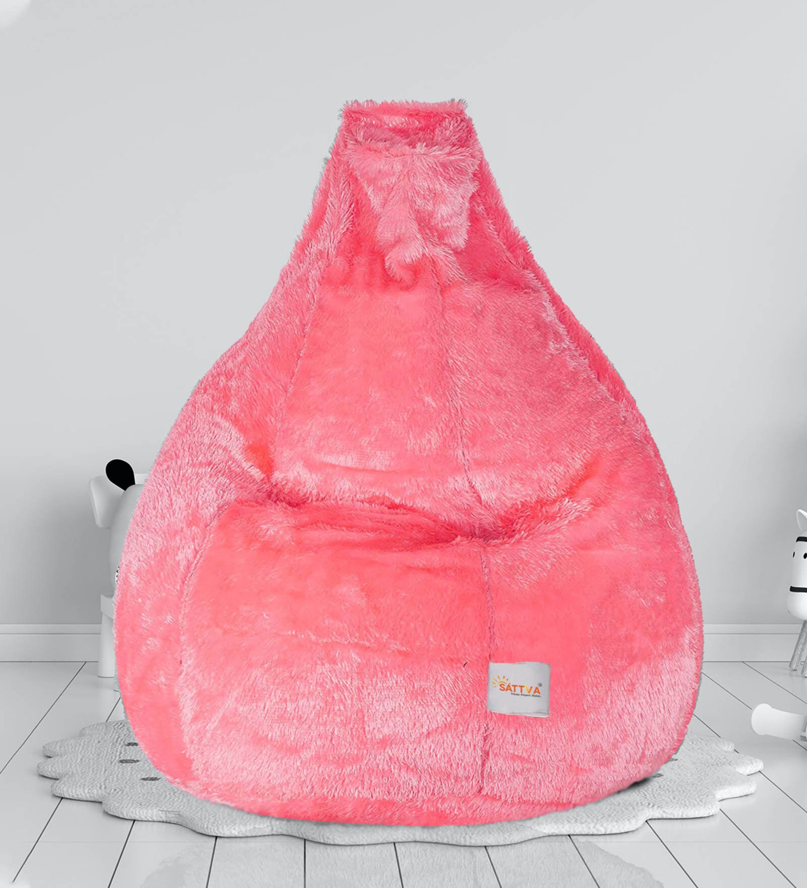 Buy Premium Fur XXL Bean Bag with Beans in Pink Colour Online Bean