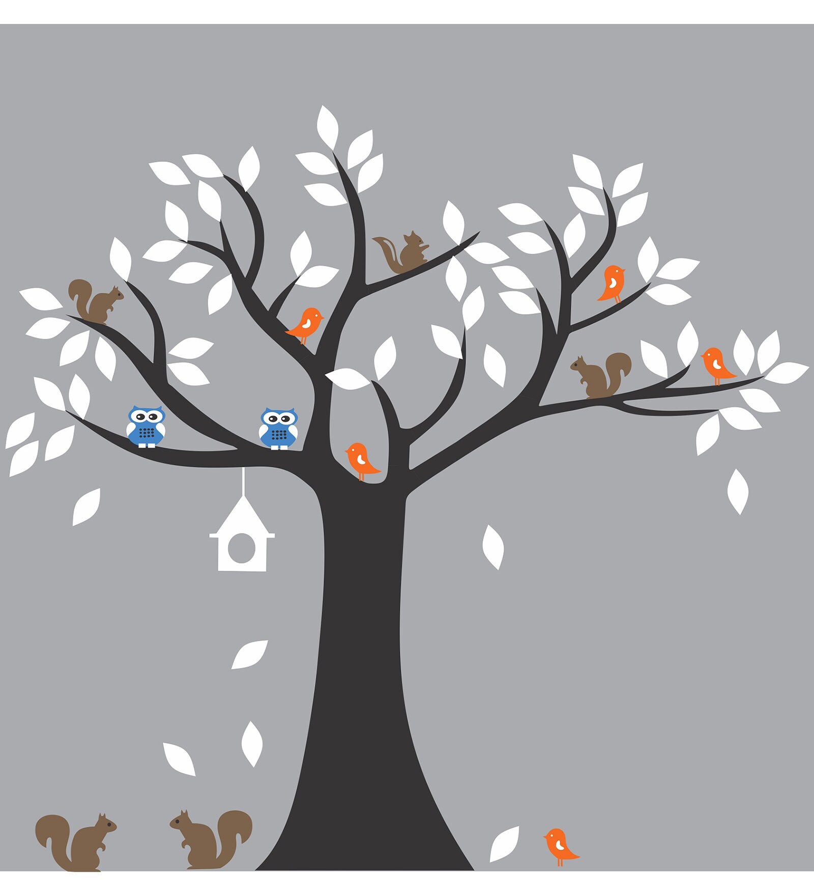 Buy Pvc Wall Stickers Beautiful Birds Owl Squirrel On A Tree at 17 OFF