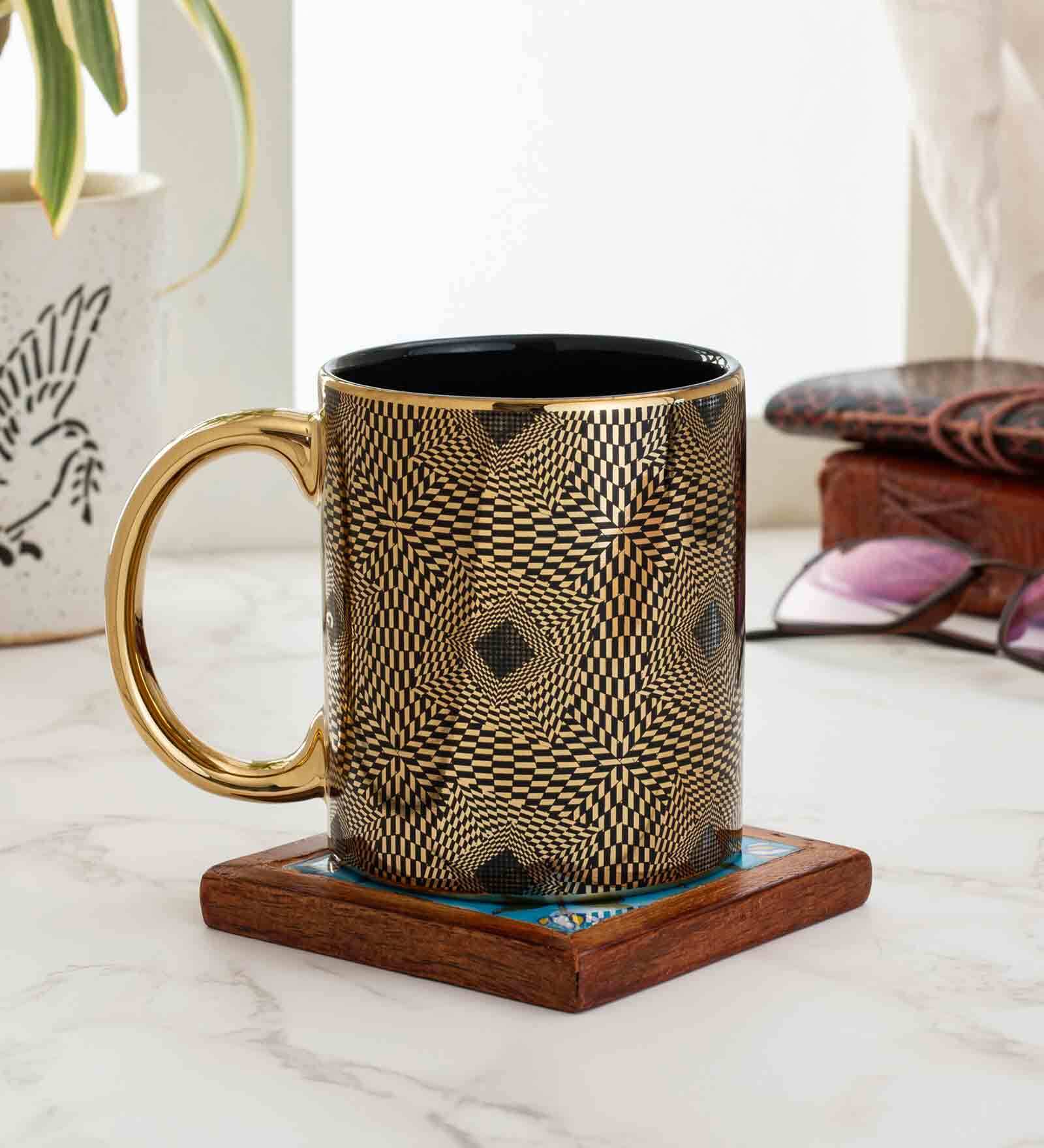 Buy Glam Matte 320ml Black & Gold (Set of 1) Ceramic Coffee Mug at 17% ...