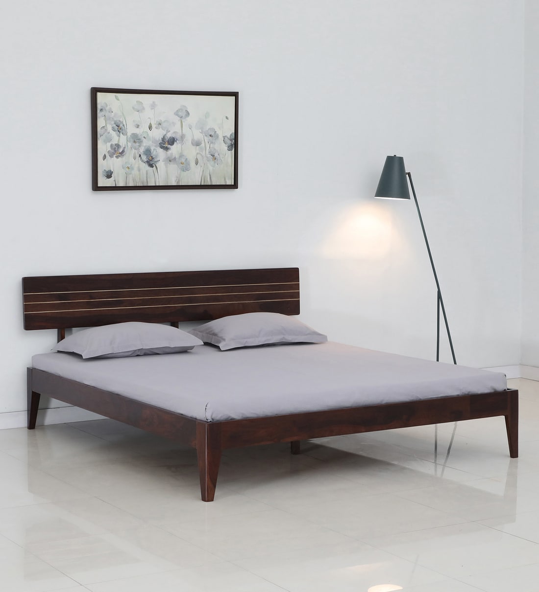 Buy Pully Sheesham Wood King Size Bed in Light Rosewood Finish Online