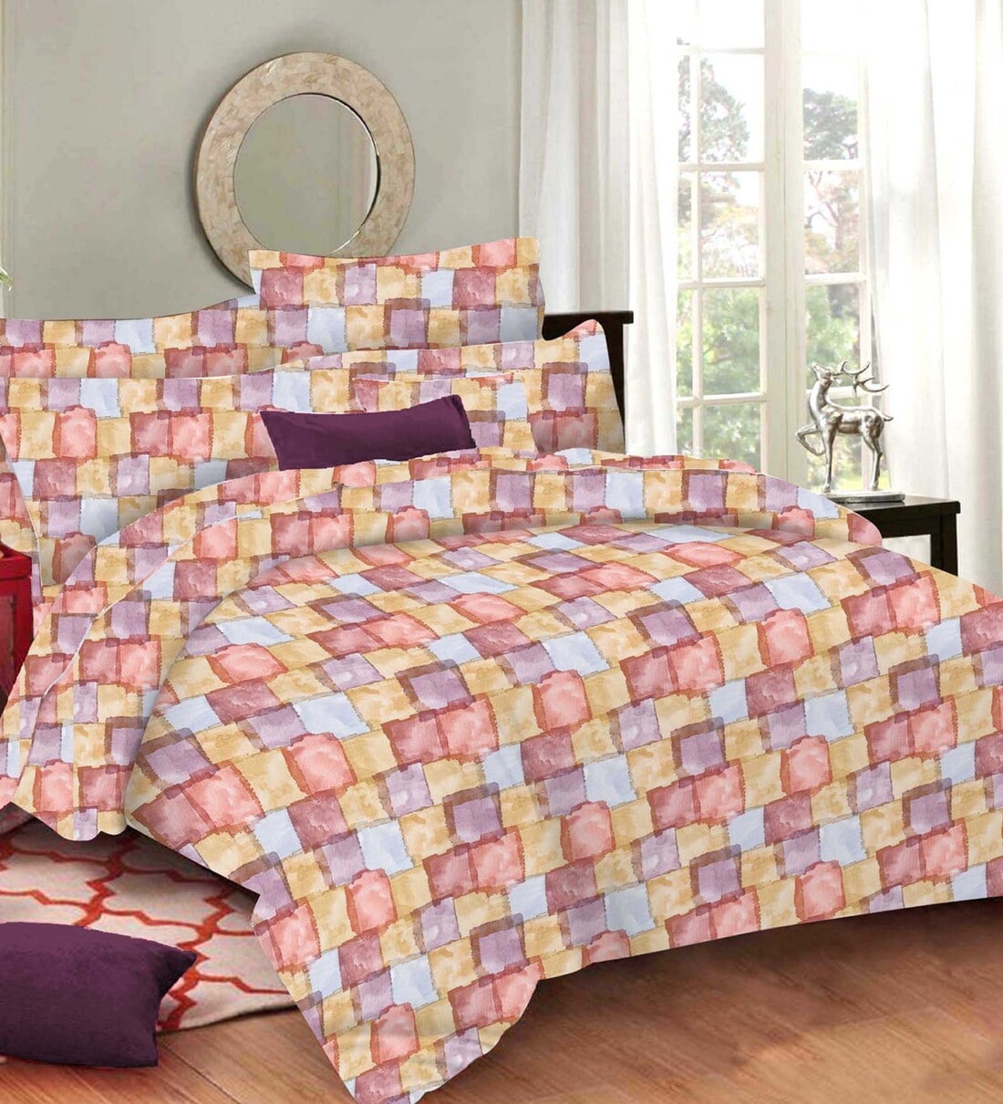 Buy Multicolor Geometric 140 TC 100 Cotton Queen Sized Bed Sheets with