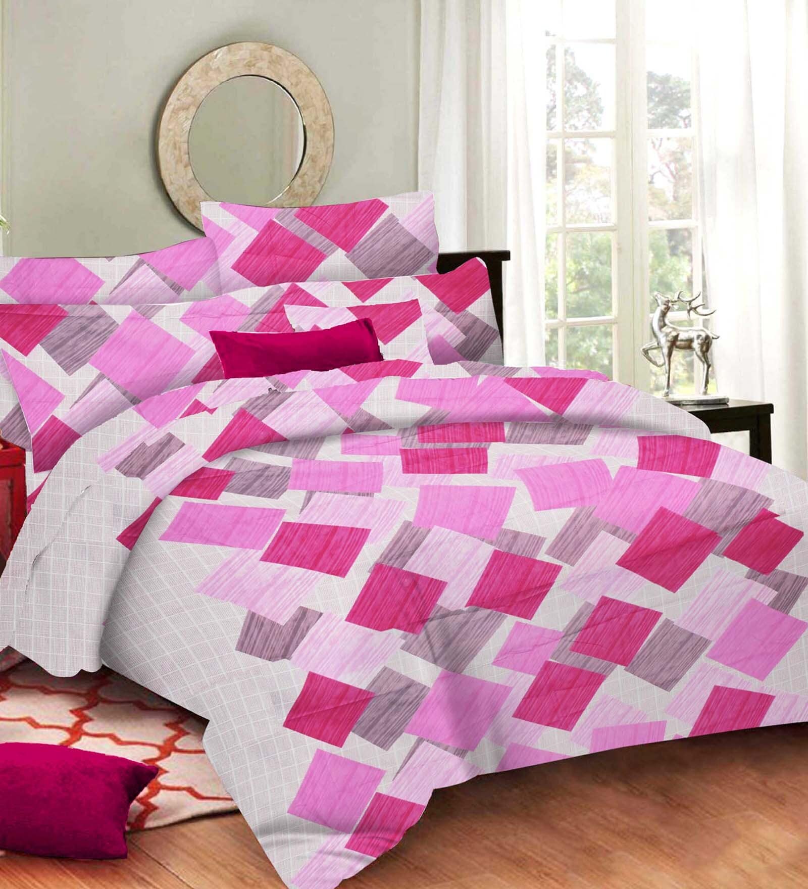 Buy Purple Geometric 136 TC 100 Cotton Queen Sized Bed Sheets with 2 Pillow Covers by Ariana