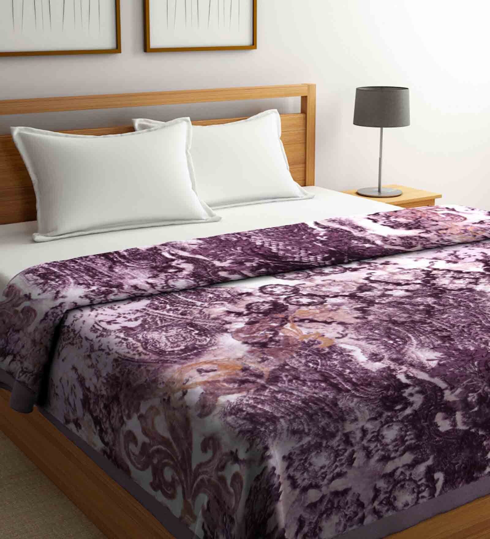Buy Purple Abstract Wool 1000 GSM Double Bed Blanket by Klotthe Online