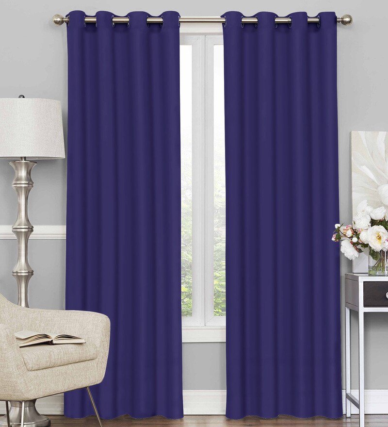 Buy Purple Blackout Faux Silk 7 Feet Eyelet Door Curtain By Story