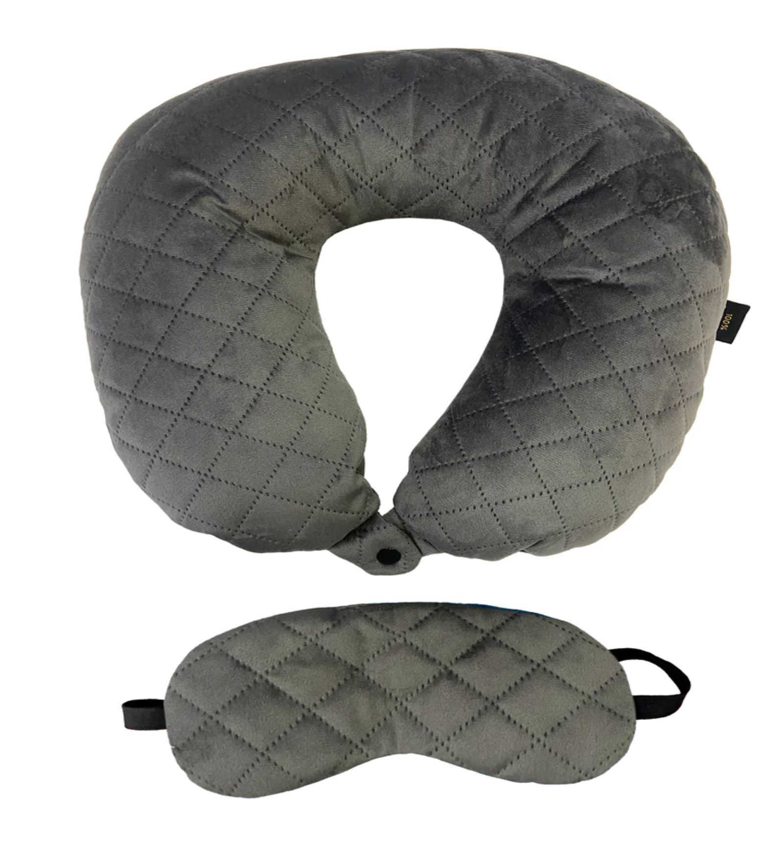 Buy Quilted Grey Memory Foam (Set of 2) Neck Pillow & Eye Mask by