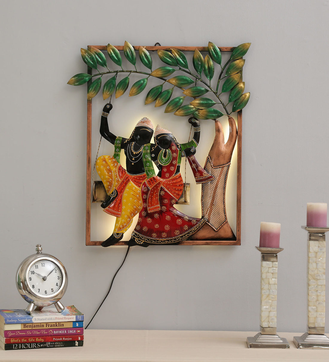 radha krishna photo frame in bedroom