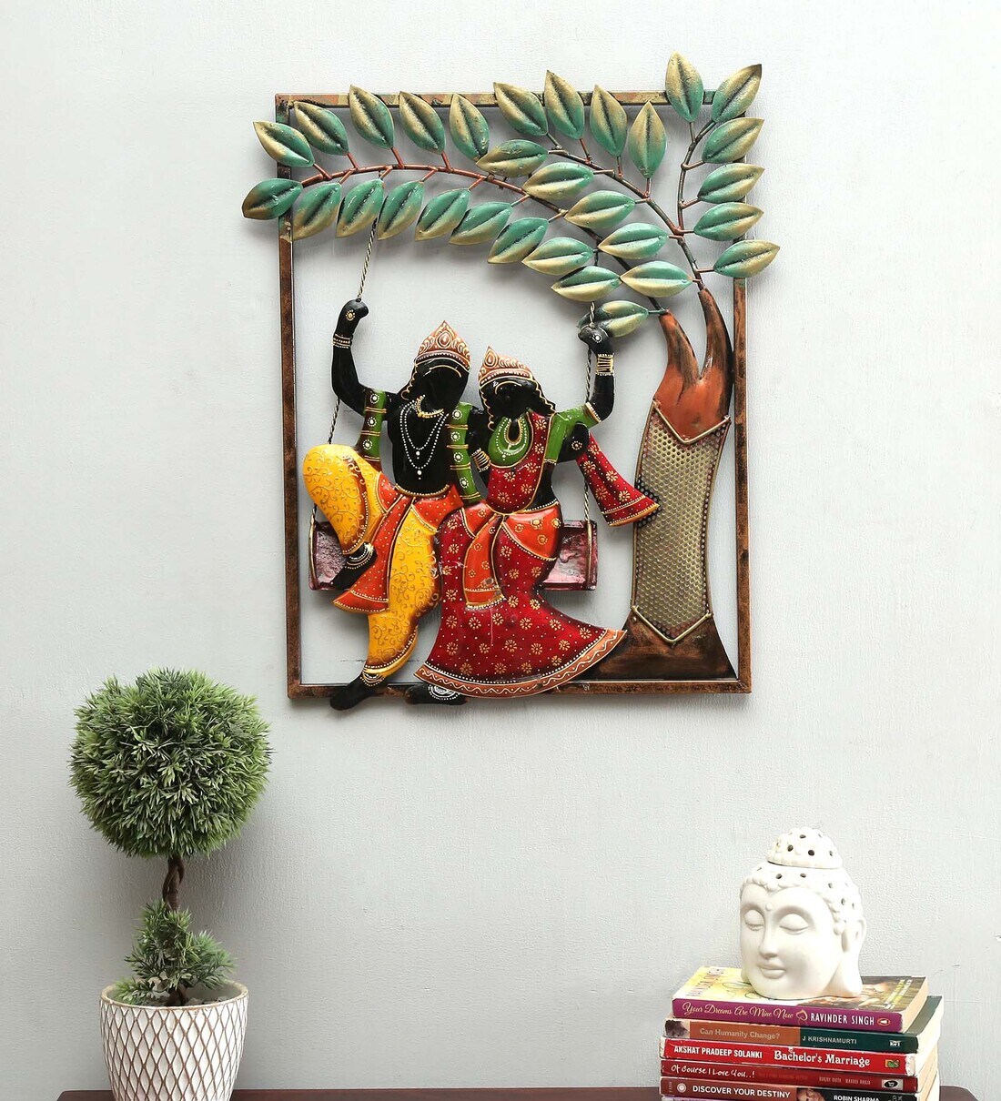 Buy Iron Radha Krishna Wall Art In Green By D'Dass Online Spiritual