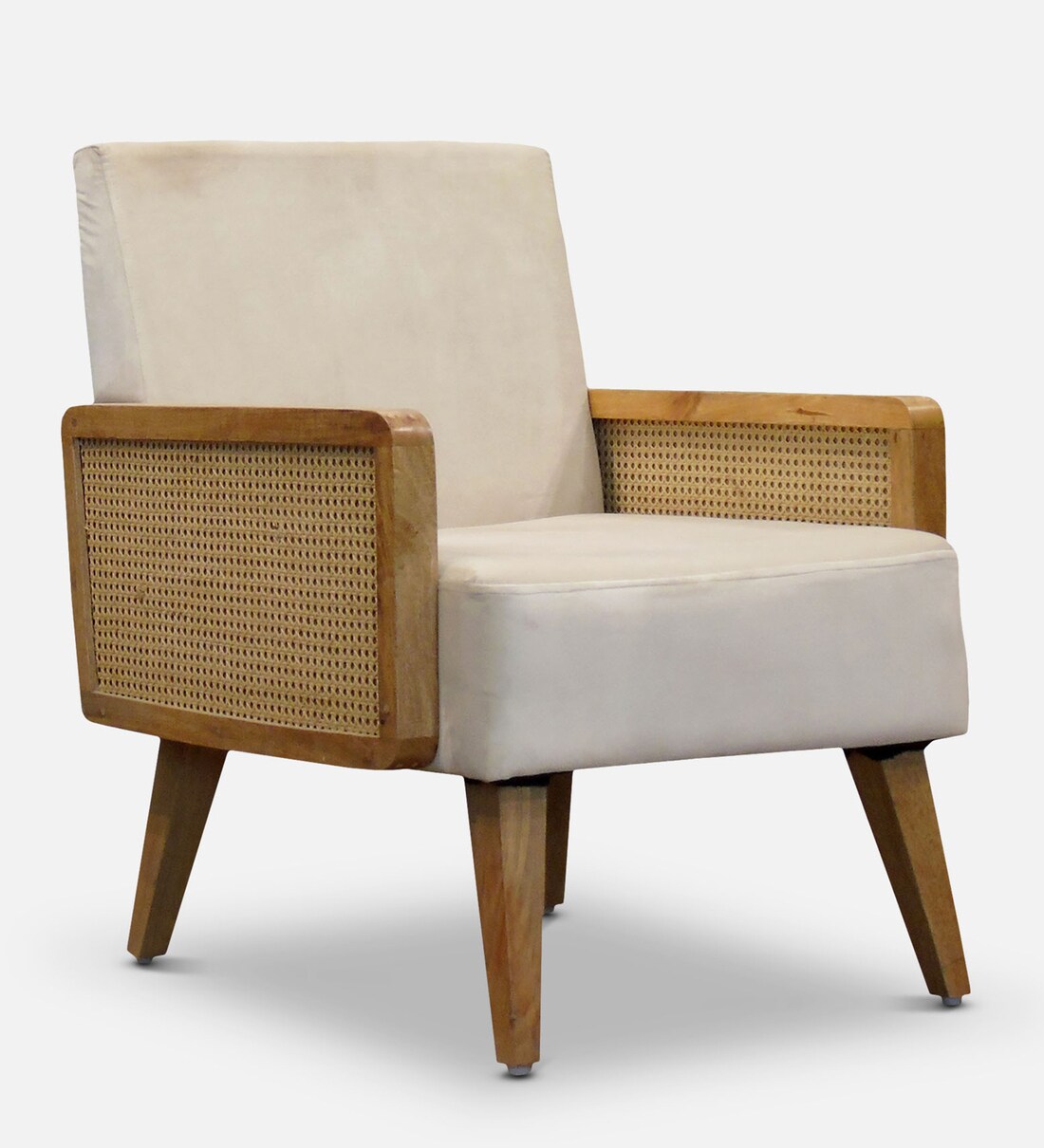 Buy Rattan Solid Wood Arm Chair In Off White Colour by Asian Arts