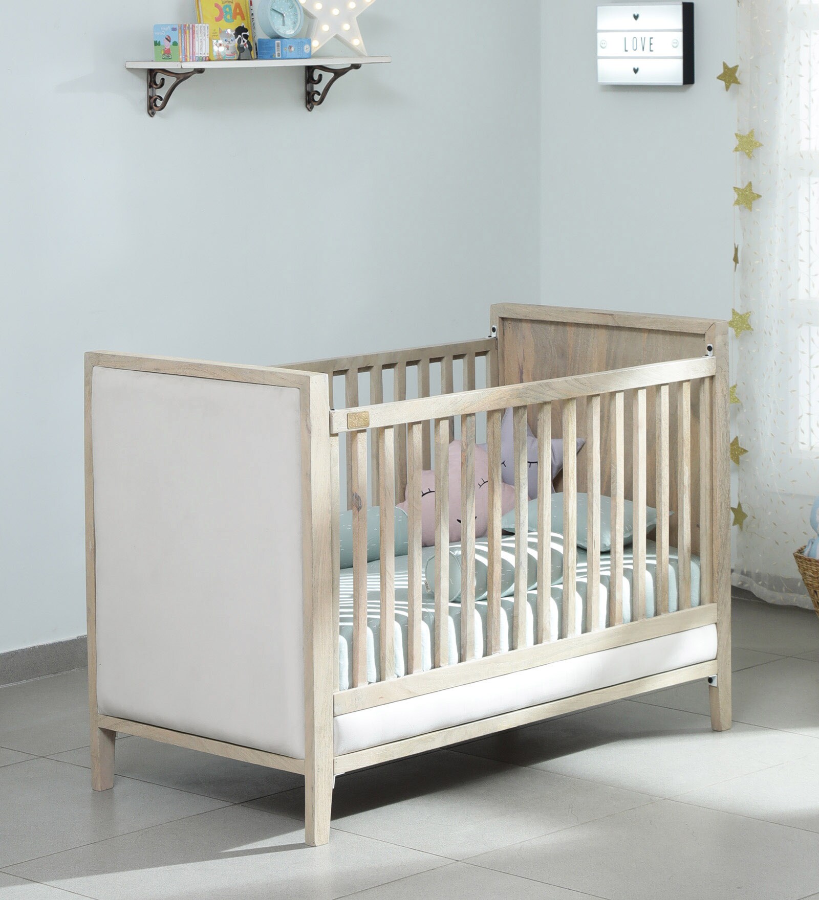 Buy Radiance Warm Oat Collection Solid Wood Crib in Light Brown Colour