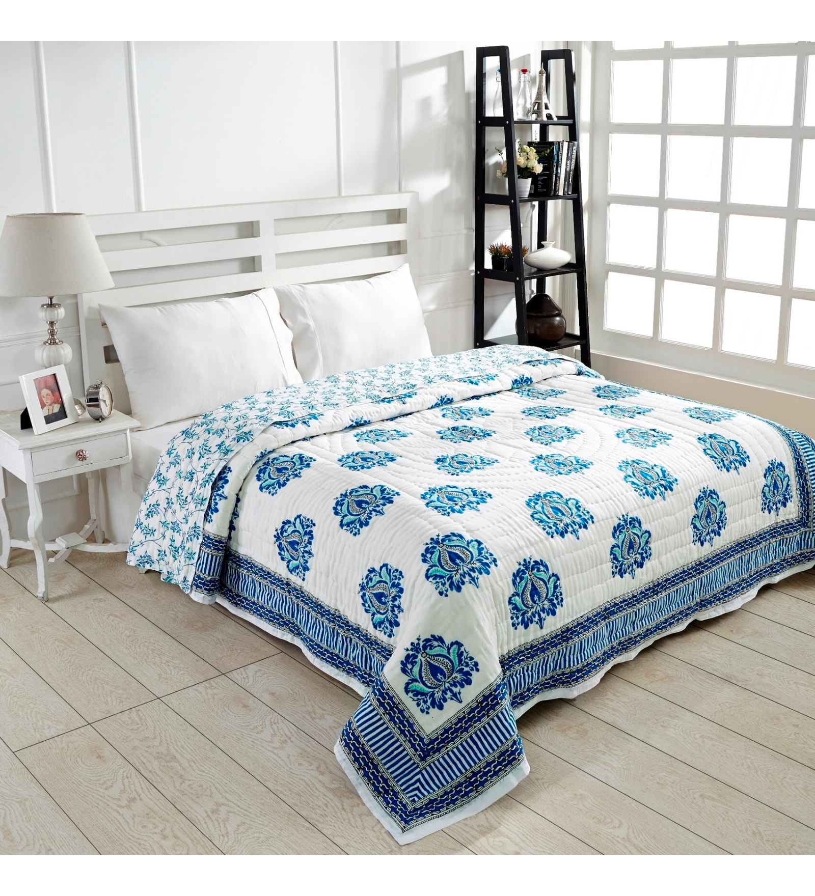 Buy Ratan Jaipur Blue Cotton Single Size Quilt Online Nature and