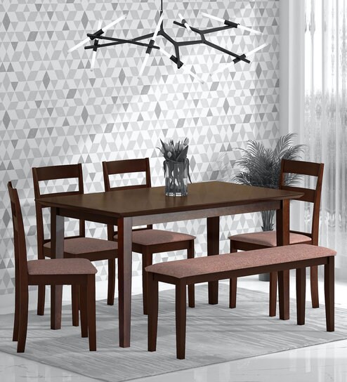 mariko 6 seater dining set in walnut finish by mintwud