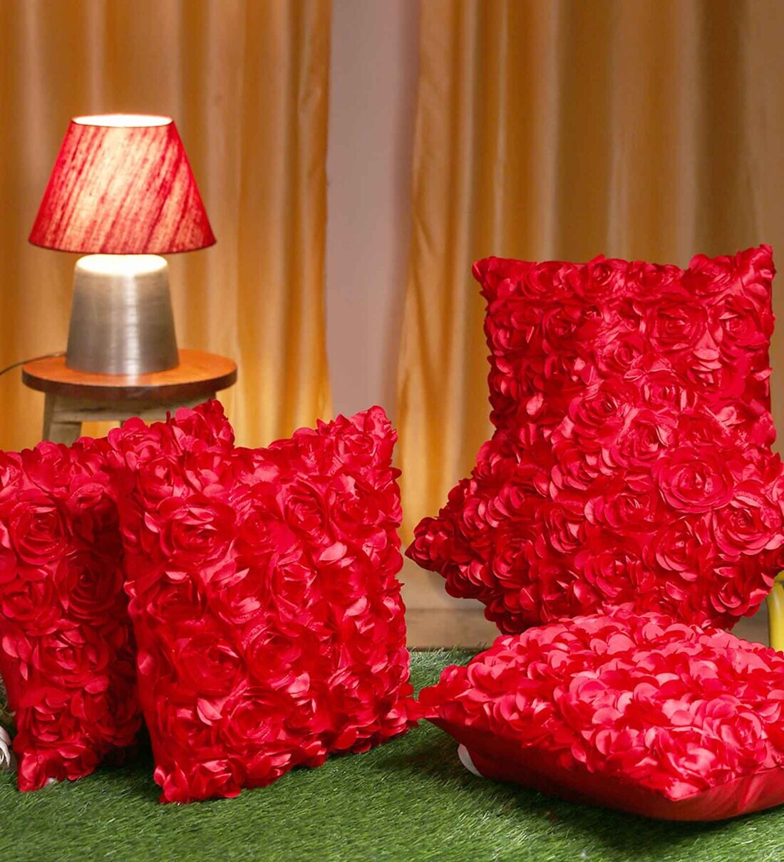 Buy Red Embroidered Polyester 16X16 Inches Cushion Cover (Set of 5) by