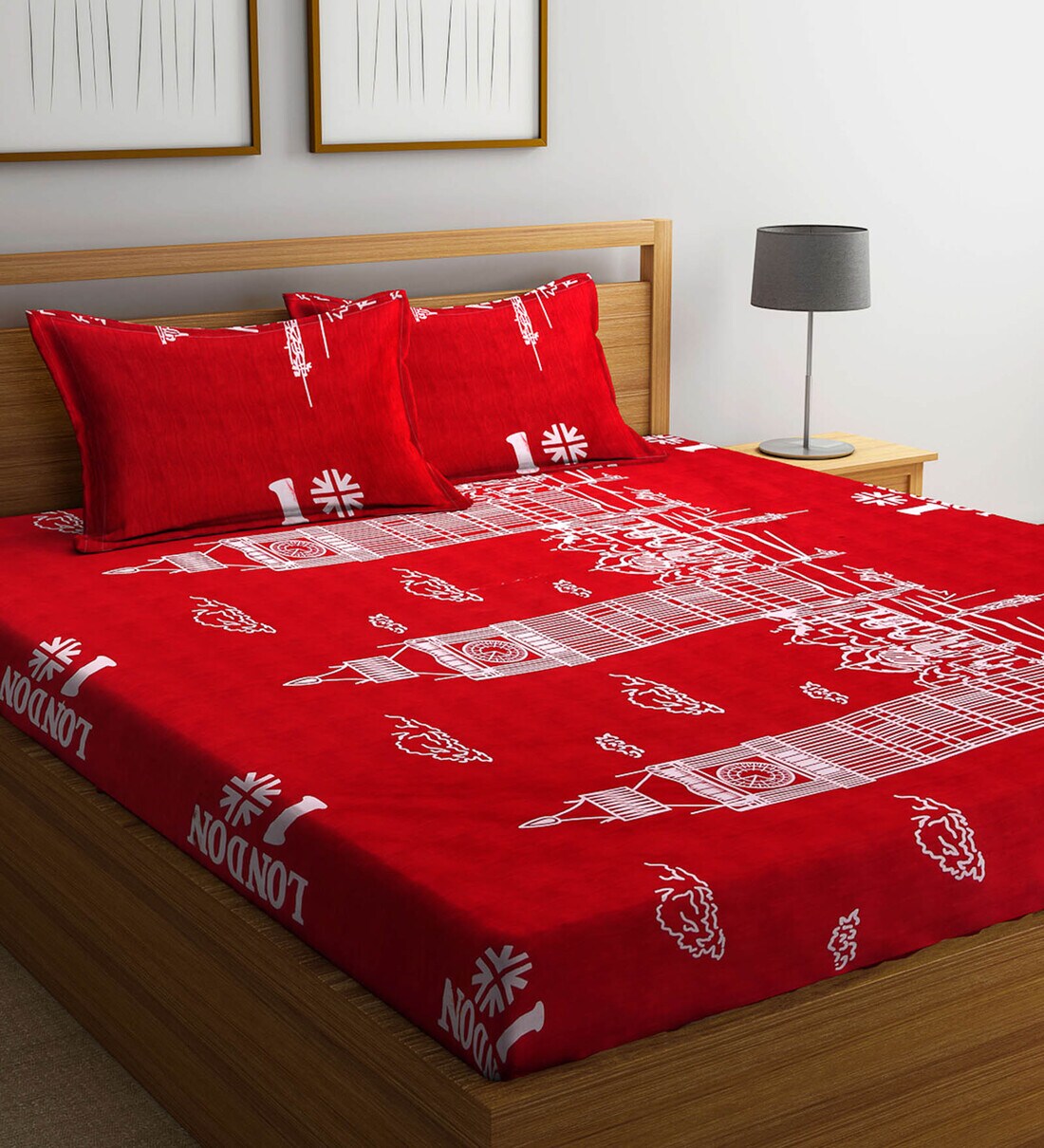 Buy Red Abstract 300 Tc Cotton Blend Queen Sized Bed Sheets With 2 Pillow Covers By Arrabi At 44