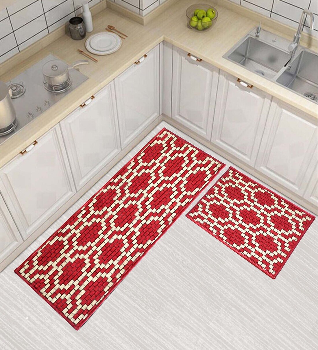 Buy Red Nylon 47 x 20 Inches Machine Made Floor Runner and Door Mat by