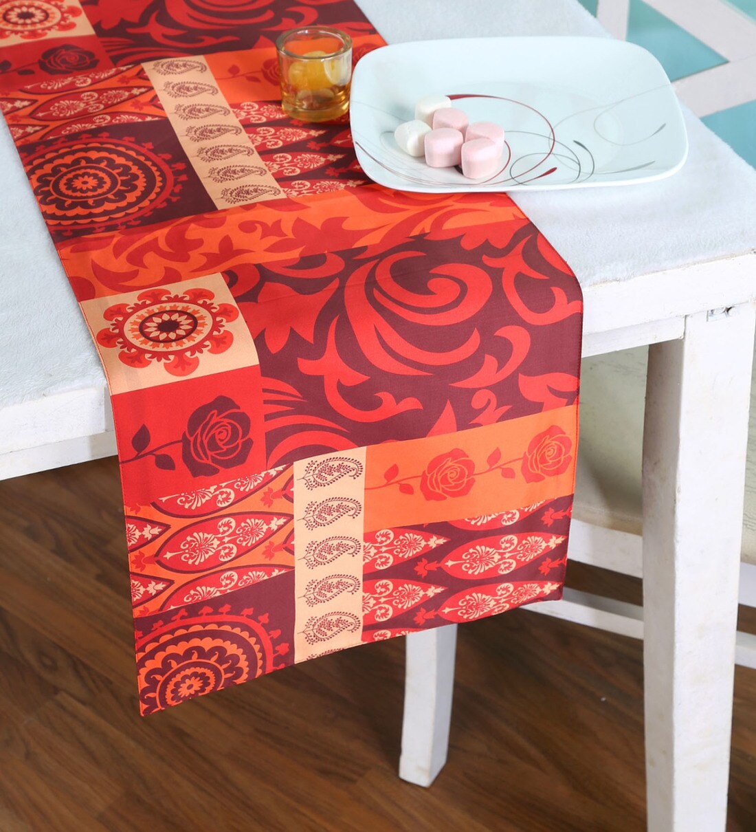 Buy Vivi (54x14) Red & Cream Silk Table Runner at 35 OFF by M K