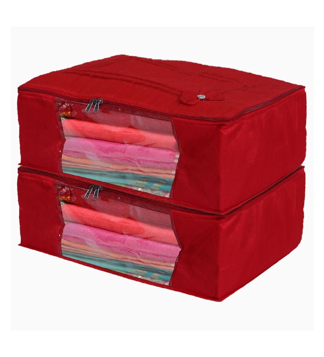 Buy Red Solid Cotton Foldable Underbed Organizer (Set Of 2) at 64 OFF
