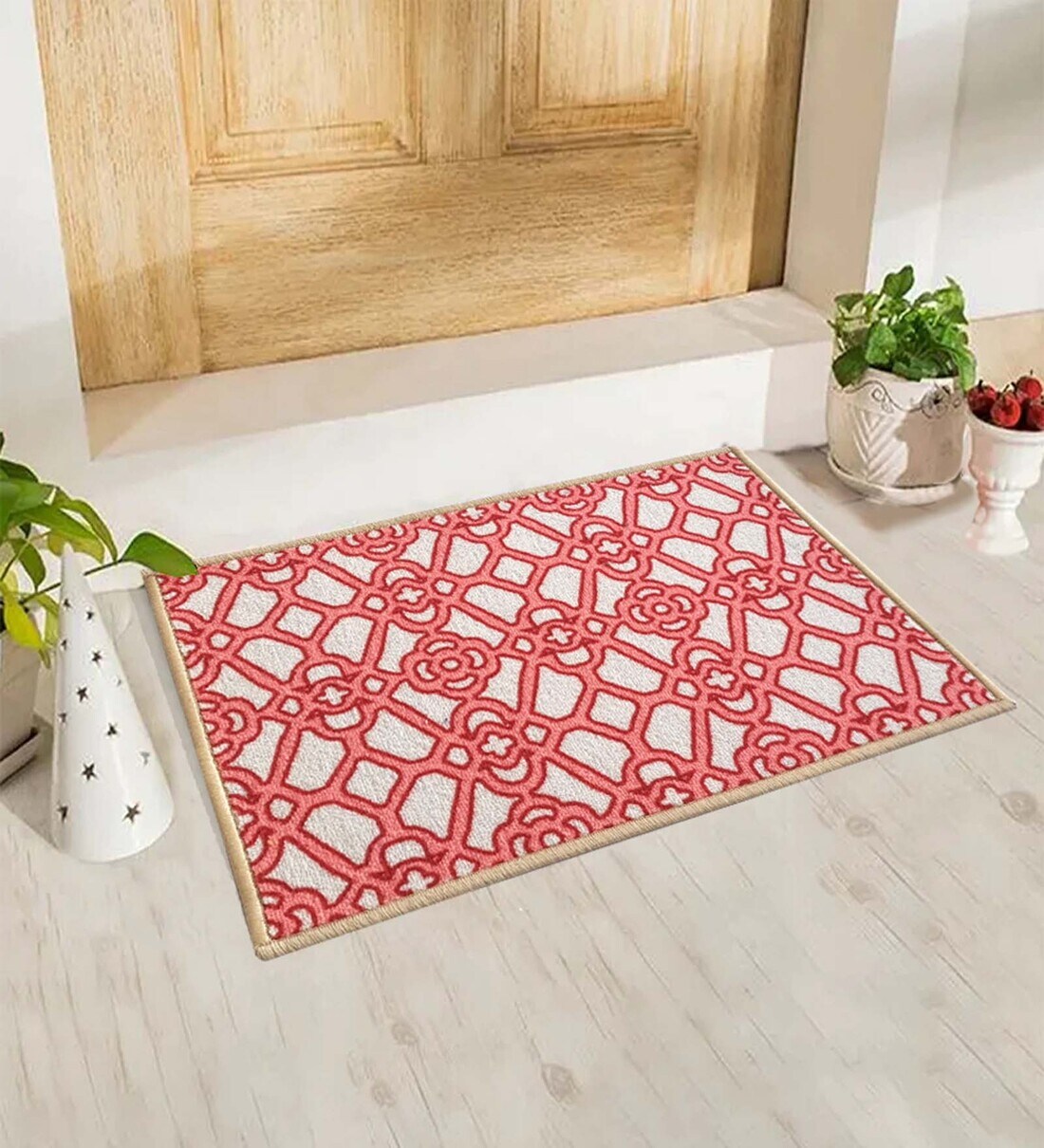 Buy Red Traditional Nylon 16 x 24 Inches Anti Skid Door Mat by Matz And