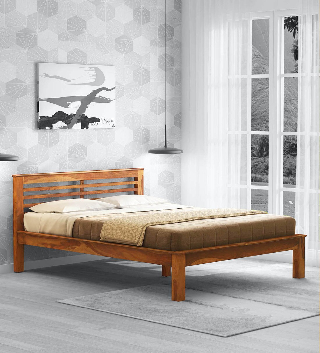Buy Regina Sheesham Wood Queen Size Bed In Rustic Teak Finish Online