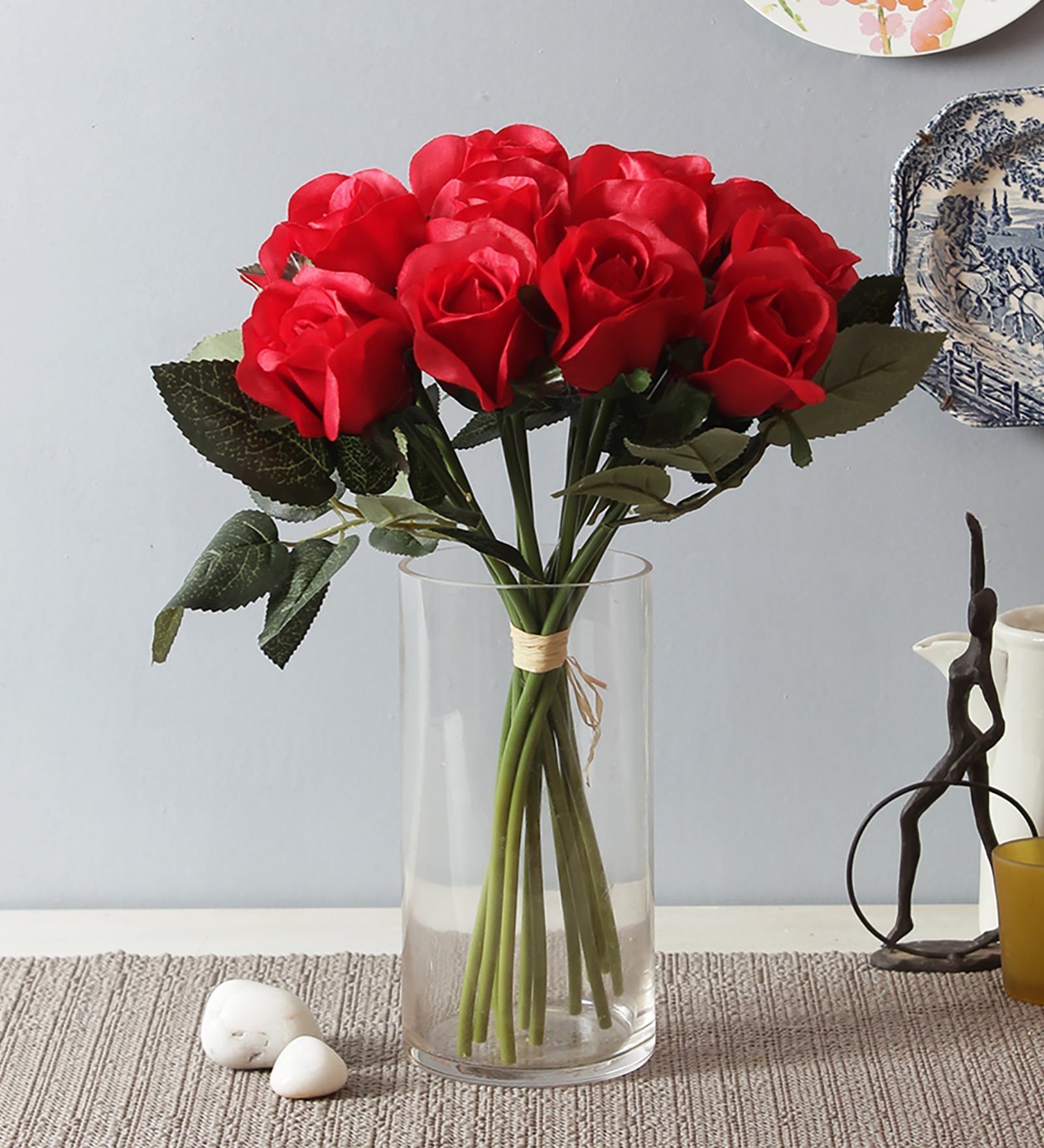 Buy Red Fabric Artificial Rose Flower Bunch by Fourwalls Online