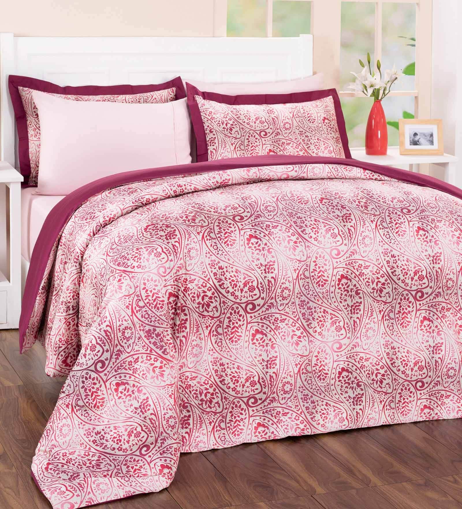 Buy Red Floral 100 Cotton Double Bed Duvet Cover With 2 Pillow Covers