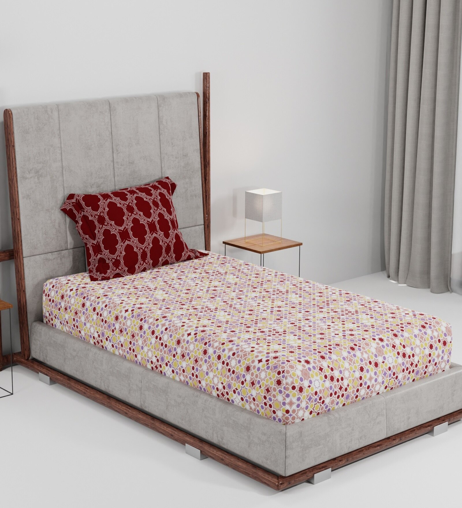 Buy Red Geometric 144 TC 100 Cotton Single Bed Sized Bed Sheets with 2