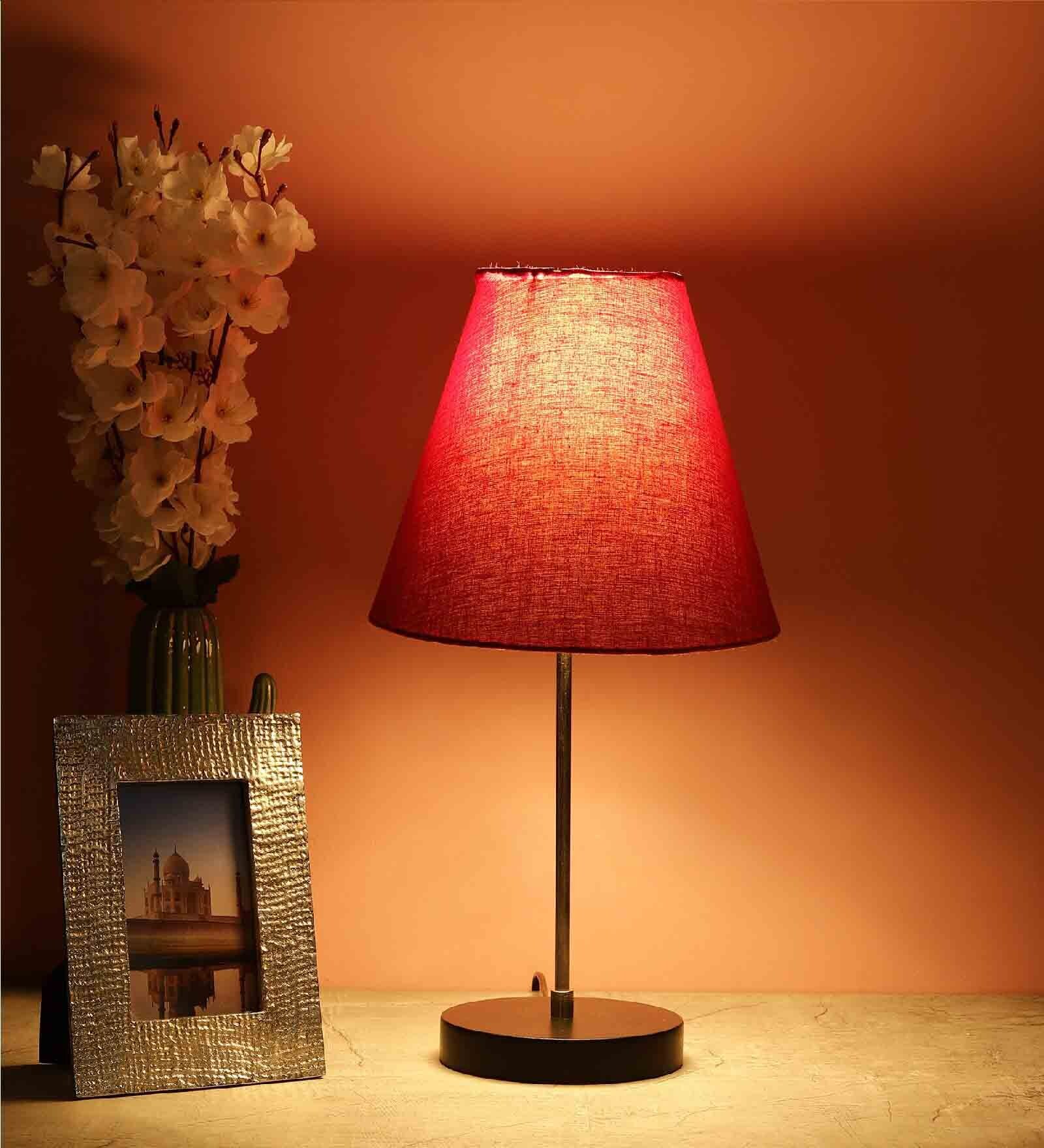 Buy Troyes Red Fabric Shade Night Lamp With Aluminium Base By BTR