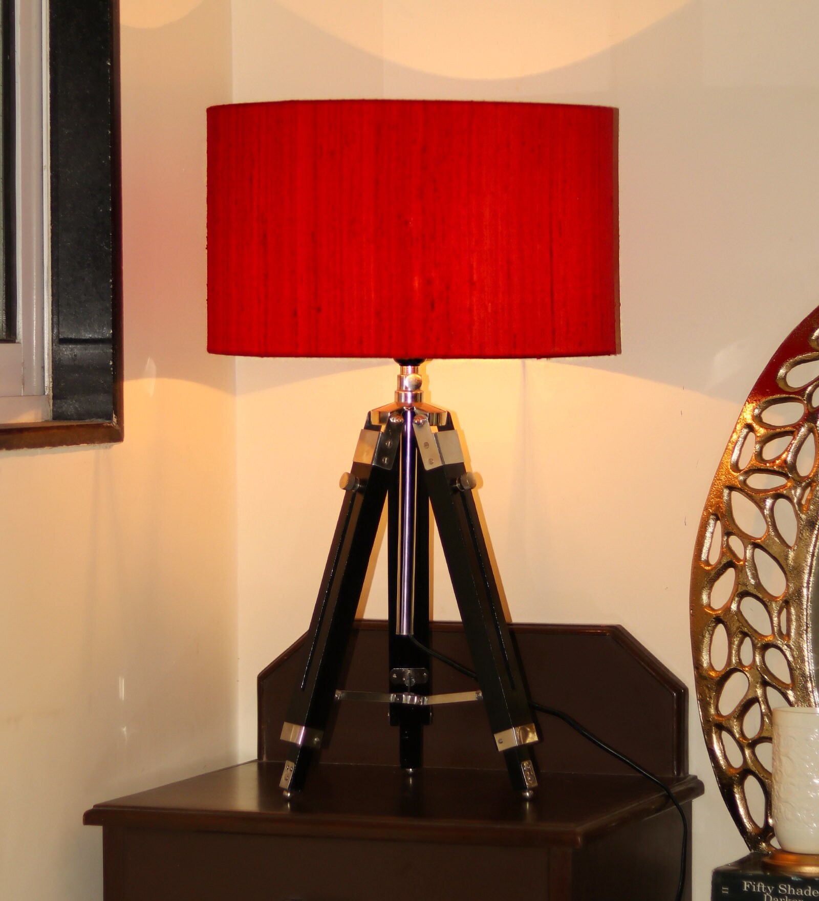 Buy Red Silk Shade Tripod Lamp by Cocovey Online Modern and