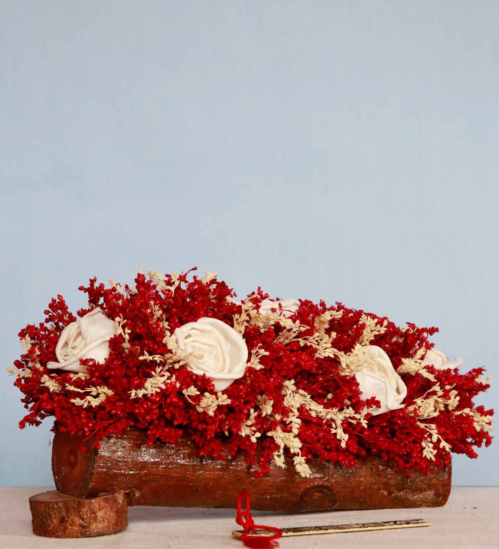 Buy Red Sola Flower Arrangement On A Wooden Bark By Handzon Online