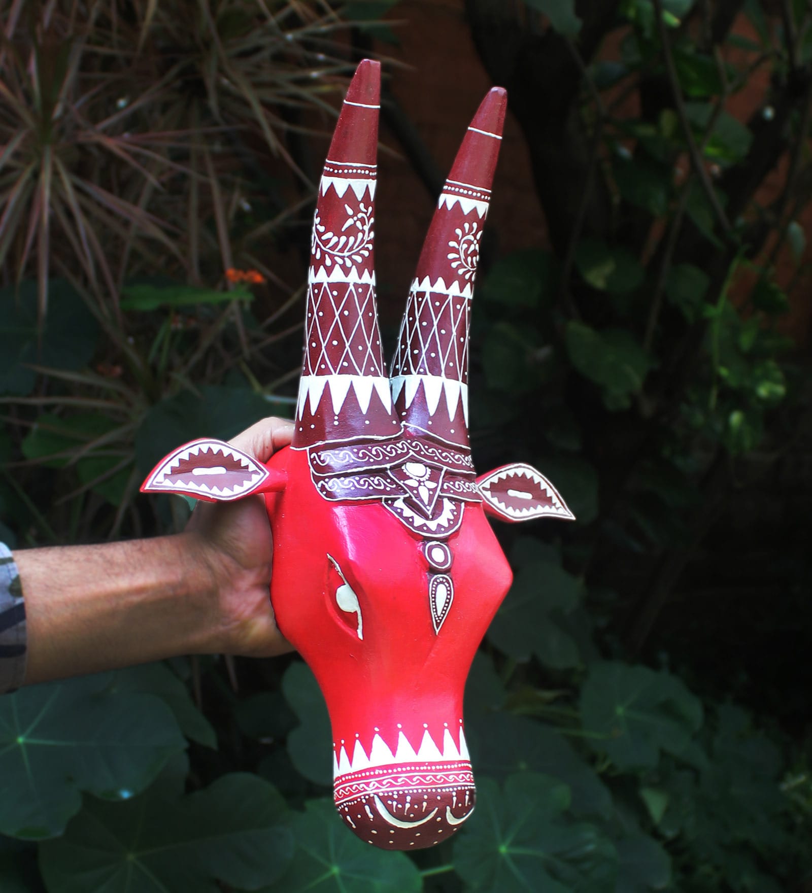 Buy Red Wooden Hand Painted Pichwai Cow Head Faux Animal Bust by Trove