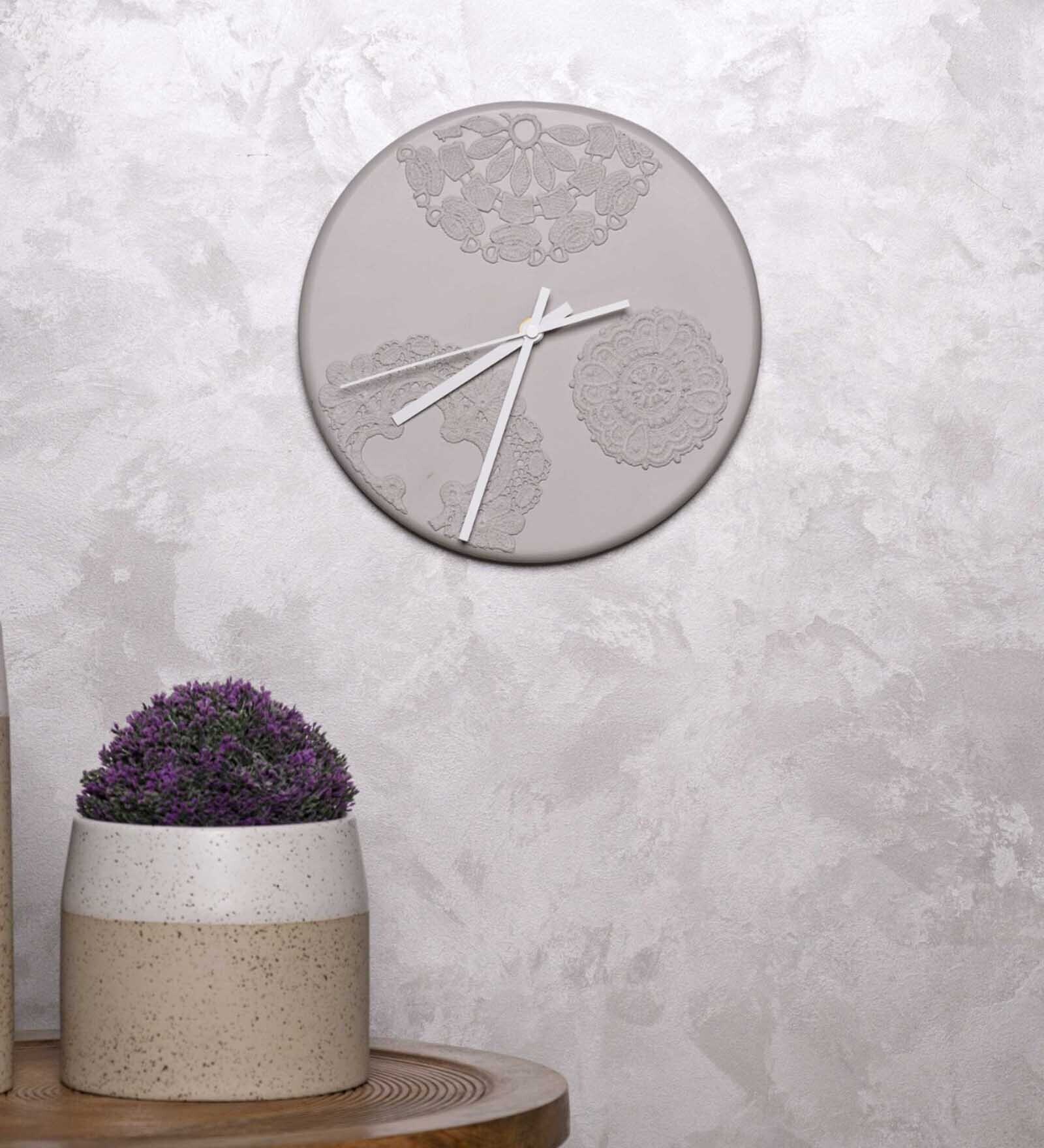 Buy Resin Embossed In Time Wall Clock In Grey By Curiocasa Online