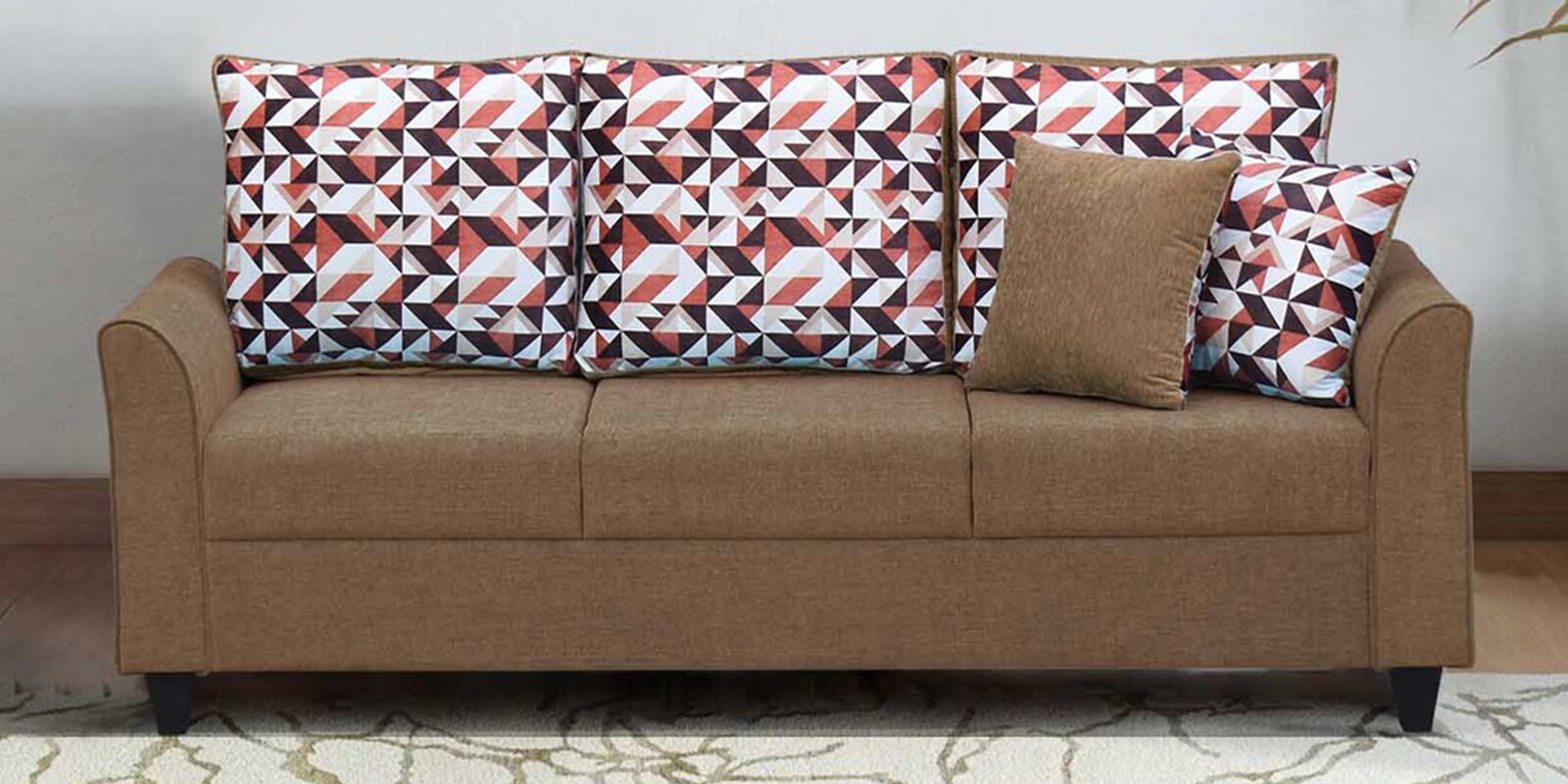 Buy Regal Fabric 3 Seater Sofa in Brown Colour By Arra Online Modern 3 Seater Sofas 3 Seater