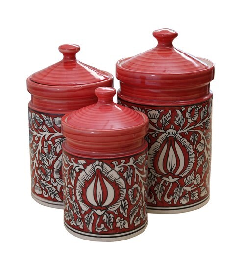 Buy Ceramic Handpainted Jar Set Of 3 By Miah Decor Online