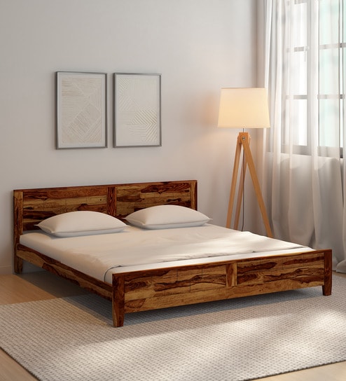 Buy Rezzan Sheesham Wood Queen Size Bed In Rustic Teak Finish Online