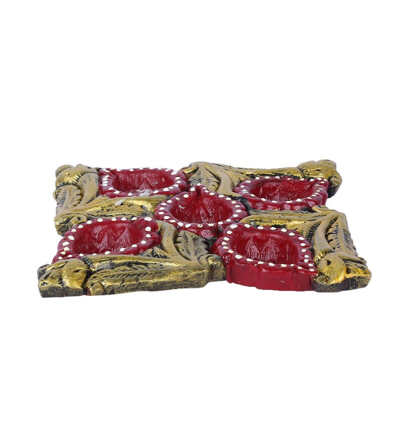 Buy Red Gold Terracotta Swastik Design 5 In 1 For Diwali Diya By