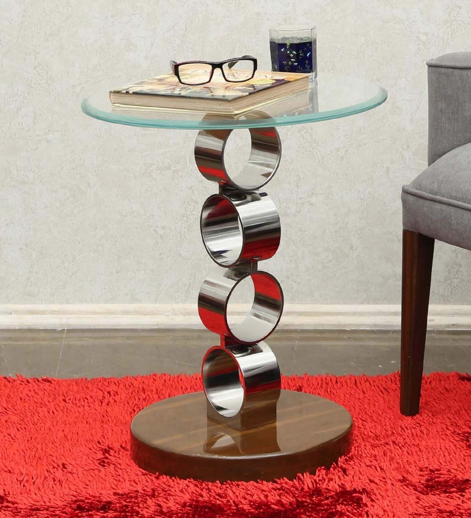 Buy Ring End Table with Glass Top by INDOORS Online Modern End Tables