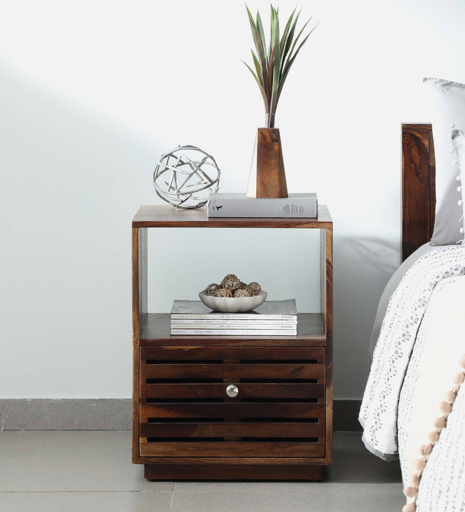 Buy Toulouse Sheesham Wood Bedside Table In Provincial Teak Finish With