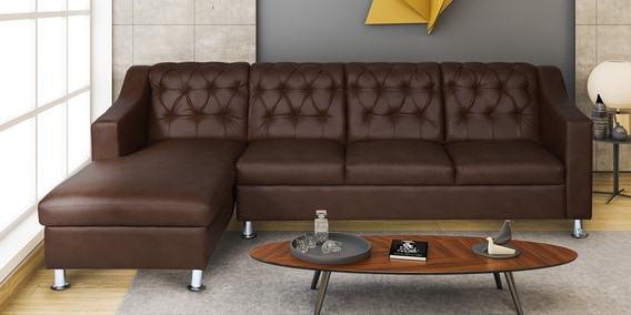 Buy Riosche Rhs 3 Seater Sofa With Lounger In Dark Brown Colour By Vittoria Online Modern Rhs Sectional Sofas Sectional Sofas Furniture Pepperfry Product