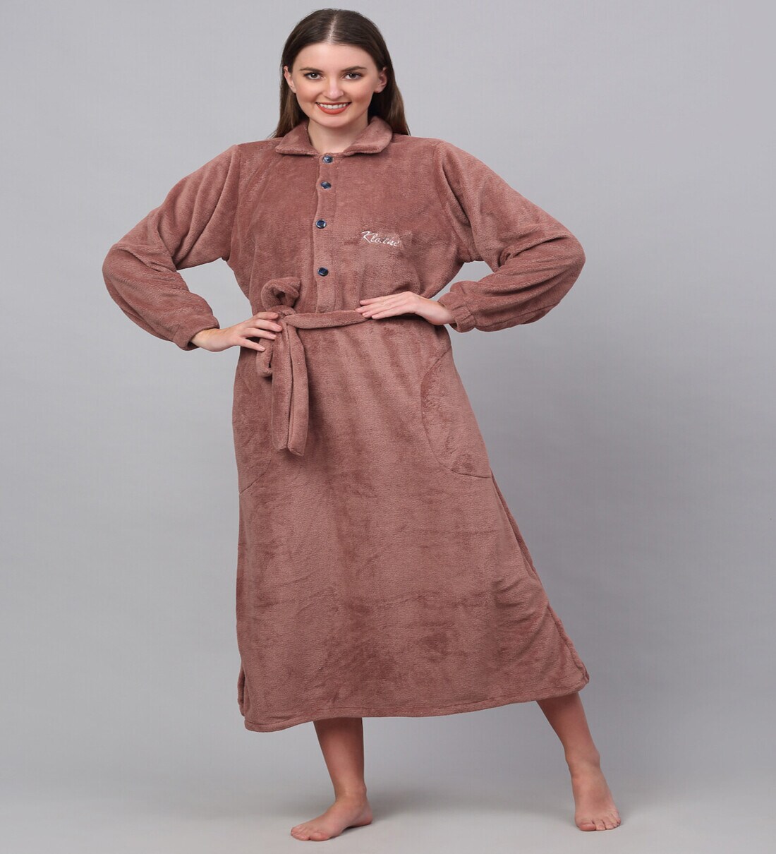 Buy Rust Solid Woolen Women Bath Robe With Belt (XL) By Klotthe Online