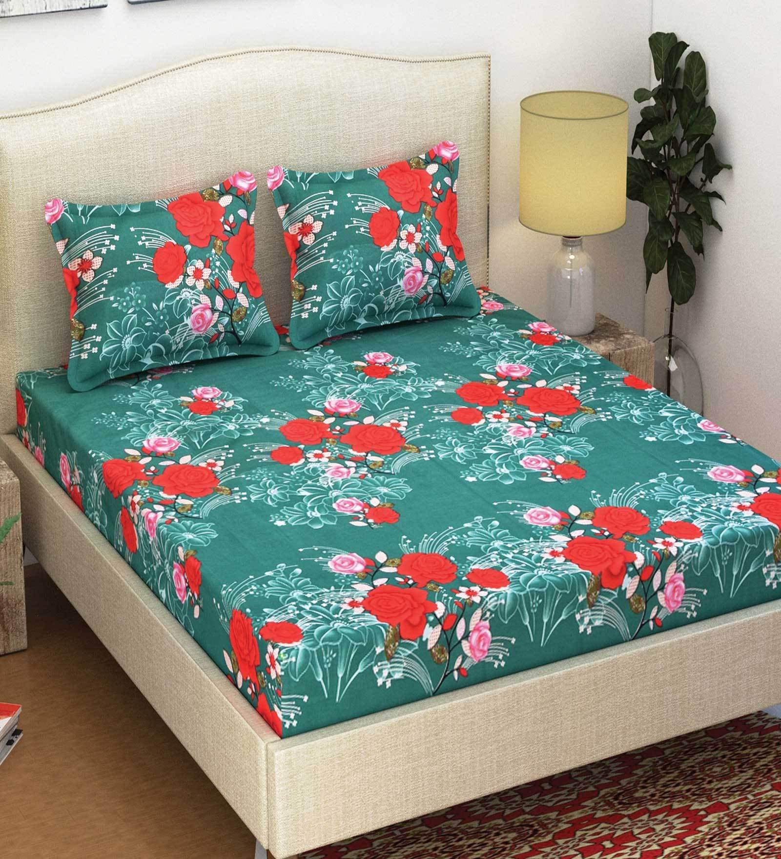 Buy Sapphire 105 TC Cotton Queen Size Bed Sheet with 2 Pillow Covers by