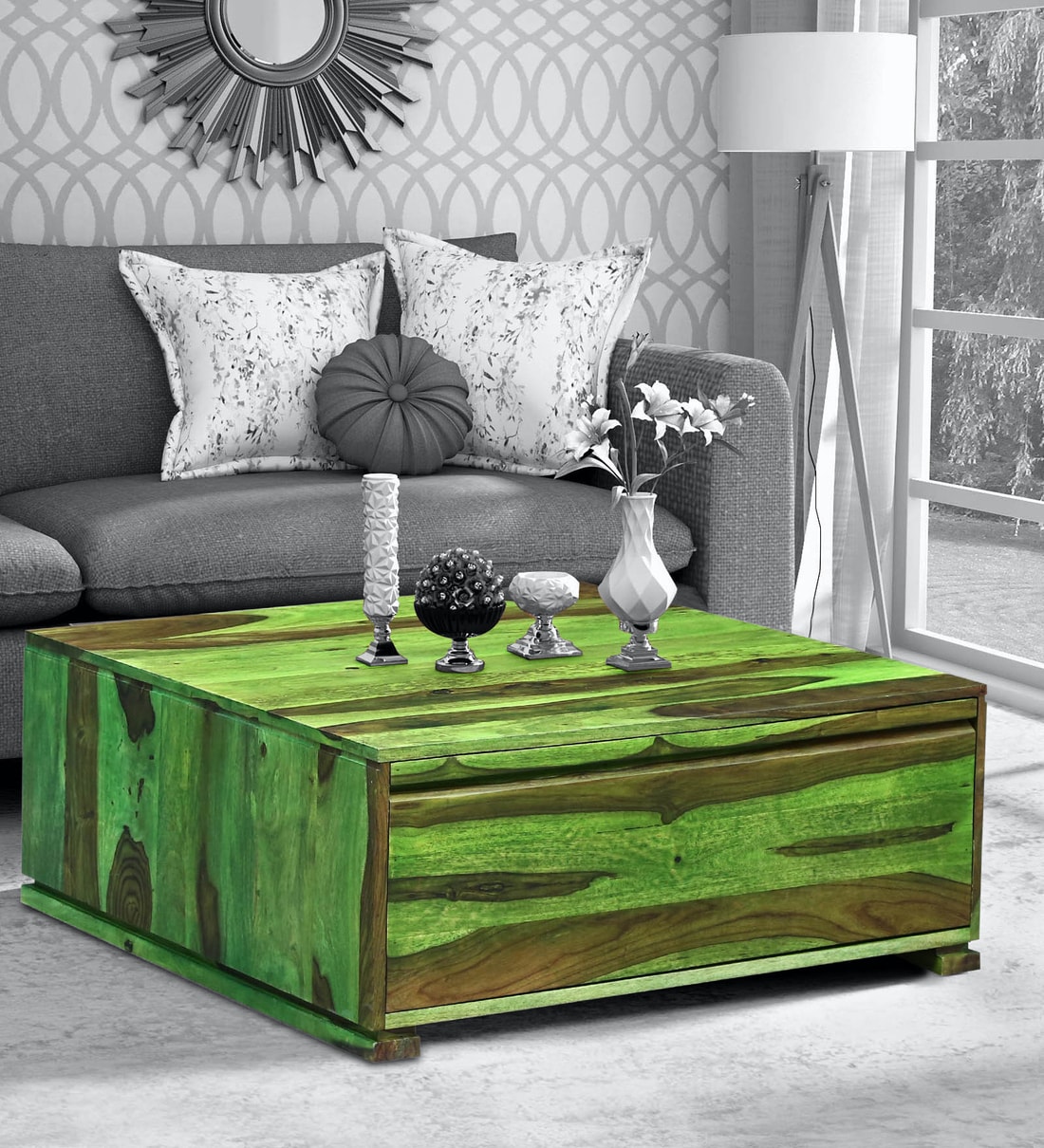 Buy Segur Solid Wood Coffee Table with Storage in Spring Green Finish Online Modern Coffee