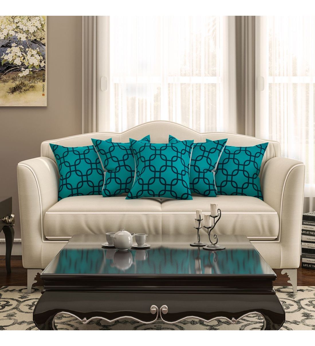 Buy Cotton Geometric Pattern 16X16 Inches Cushion Covers (Set Of 5) by