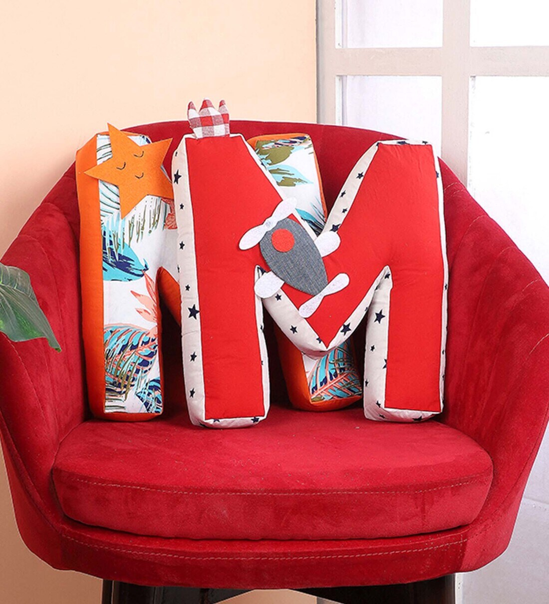 Buy Set Of 2 M Alphabet Shape Cushion With Filler By My Gift Booth at