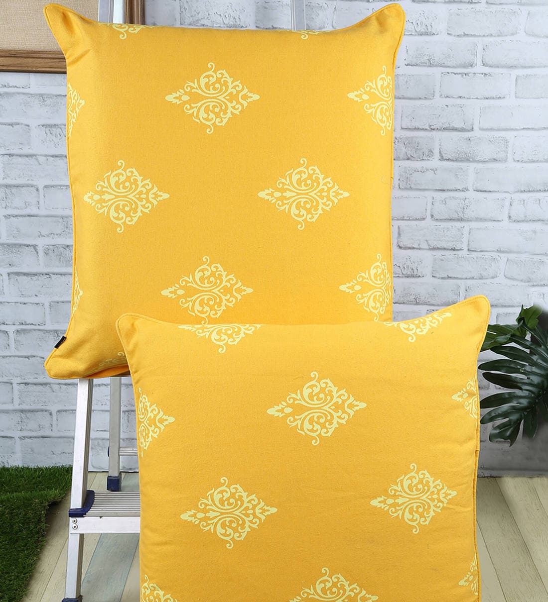 Buy Yellow Traditional Cotton 24 x 24 Inches Cushion Covers (Set of 2 ...